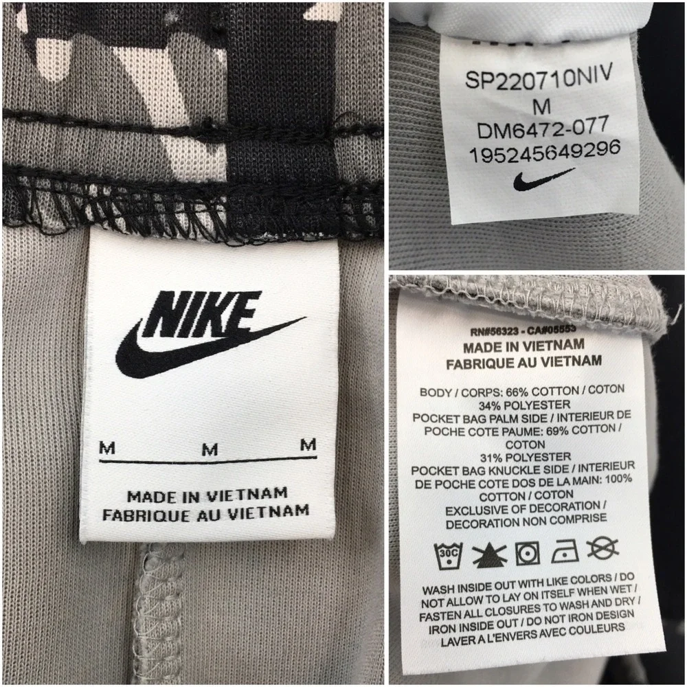 Nike Sportswear Tech Fleece Joggers Mens M Grey Black Camo Sweatpants DM6472